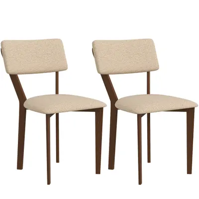 HOMCOM Set de 2 scaune de masă, scaune de bucătărie cu spătar, picioare din lemn, material textil aspect lin 49 x 56 x 85 cm bej | Aosom Romania