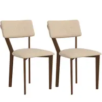 HOMCOM Set de 2 scaune de masă, scaune de bucătărie cu spătar, picioare din lemn, material textil aspect lin 49 x 56 x 85 cm bej | Aosom Romania