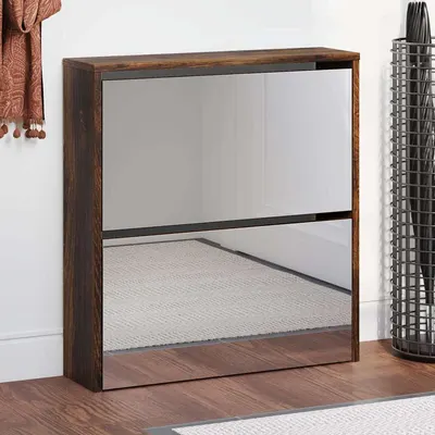 vidaXL Pantofar cu oglindă, 2 niveluri, stejar fumuriu, 63x17x67 cm