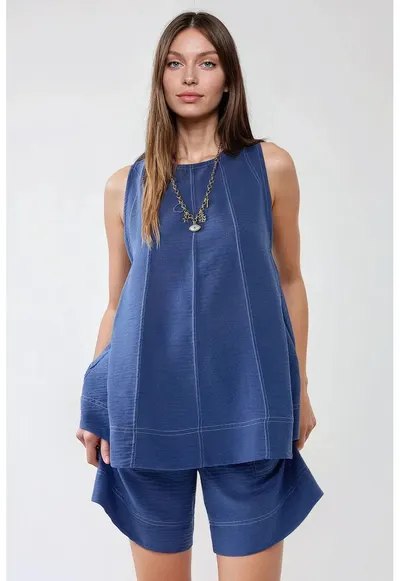 Compleu dama - Relax Fit - talie inalta - albastru - denim