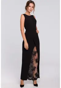 Rochie lunga de seara cu partea de jos din dantela - - Negru