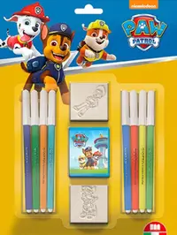Set creativ Multiprint - Paw Patrol, 2 ștampile și 8 pixuri, pentru băiat