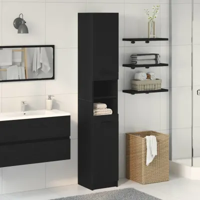 vidaXL Dulap de Baie Stejar negru 32 x 34 x 188,5 cm Lemn prelucrat