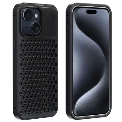 Husa Guardian cu Perforatii, Disipare caldura, Compatibil cu iPhone 15, Difuzor aroma, Antisoc, Metal, Negru Engros