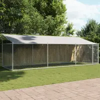Gossi cusca caini cu acoperis si usi, gri, 6x2x2 m, otel galvanizat