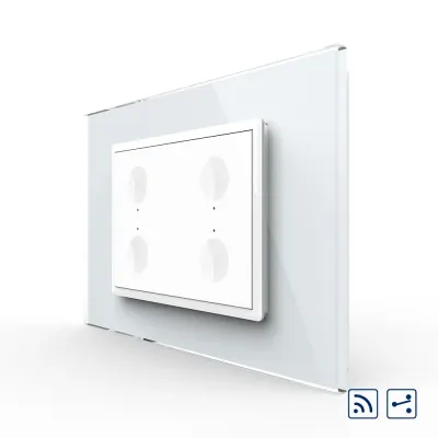 Intrerupator cvadruplu cap scara / cap cruce wireless cu touch Livolo cu rama din sticla, standard Italian – Serie noua