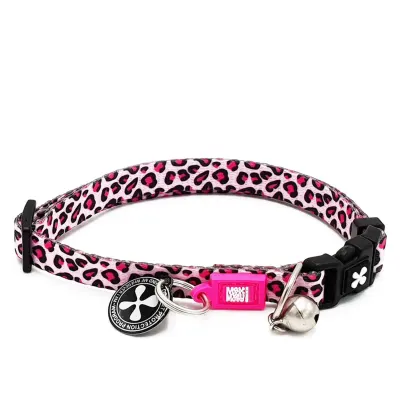 MAX & MOLLY Smart ID Leopard Pink, zgardă pisici, ajustabilă, poliester, roz, cataramă trident, 22-35 x 1cm