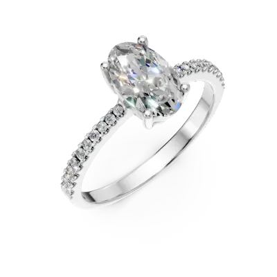 Inel de logodna din aur alb cu un diamant central oval de 0.9ct si diamante de 0.16ct