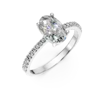 Inel de logodna din aur alb cu un diamant central oval de 0.9ct si diamante de 0.16ct