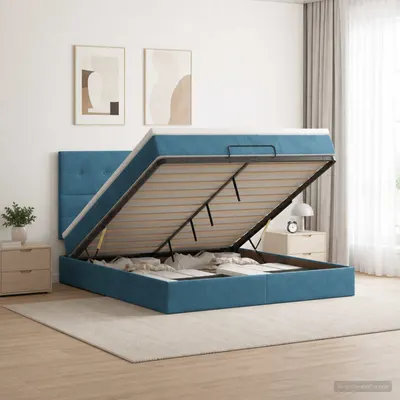 vidaXL Pat ottoman cu saltea Albastru închis 160 x 200 cm Catifea