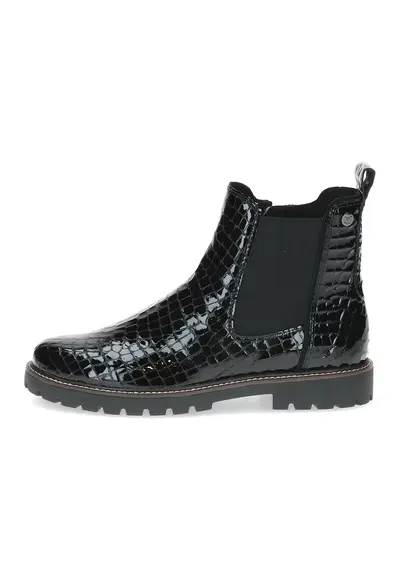 Ghete din piele cu model crocodil si segment din material textil - Negru stins