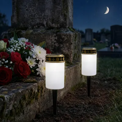 Set 2 x Candela solara LED, lumanare cu efect de flacara, Alb