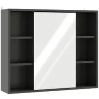 HOMCOM Dulap cu Oglindă pentru Baie, 3 Rafturi Laterale, Raft Reglabil, MDF și PAL, 60x14,5x49,4 cm, Negru și Lemn Natur | Aosom Romania