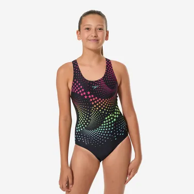 Costum de baie întreg înot Speedo Splashback Negru Stele Fete