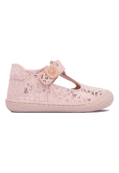 Pantofi copii - piele naturala - roz - inchidere velcro - model floral
