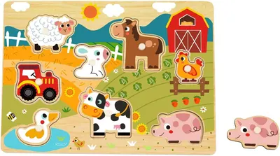 Puzzle din lemn pentru copii Hi Pando din 8 piese - Fermă