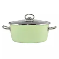 Oala Emailata cu Capac din Sticla, Green Elite, 22 cm, 3.3 l, Perfect Home