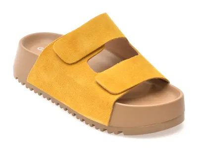 Papuci GRYXX galbeni, 33719, din piele intoarsa