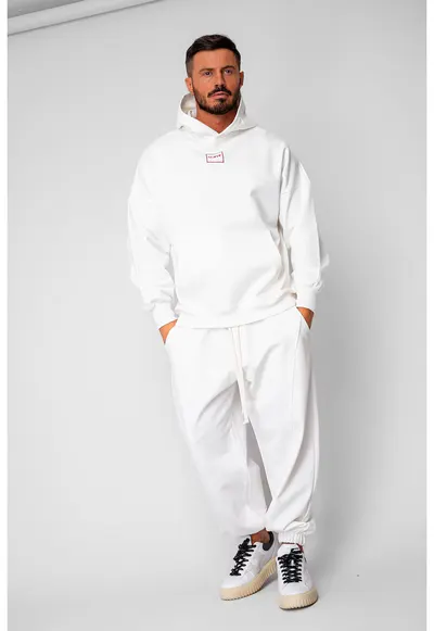 Set Oversized Hanorac si pantalon Baggy din 100% Bumbac - 400gr/mp Premium Edition Off White 20186 - Alb