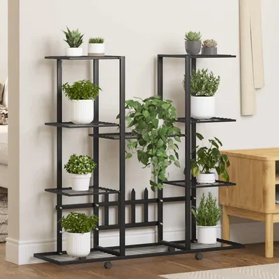 vidaXL Suport pentru flori cu roți, 94,5x24,5x91,5 cm, negru, fier