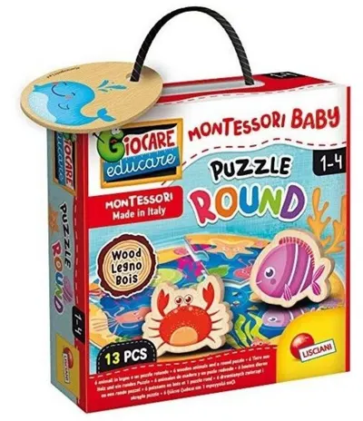Puzzle din lemn pentru copii Lisciani Giochi - Montessori Baby Puzzle rotund, 13 piese