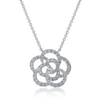 Lant cu pandantiv floare din aur alb cu diamante de 0.8ct