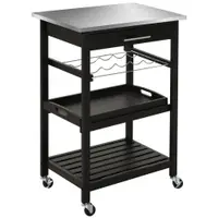 HOMCOM Carucior de Servire, carucior pentru bucatarie cu raft pentru sticle, 60L x 40l x 85h cm, blat din inox, negru | Aosom Romania