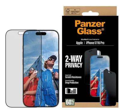 Protector de sticlă PanzerGlass - Privacy, Ultra-Wide Fit, iPhone 17/16 Pro, transparent