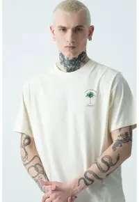 Tricou cu imprimeu pe partea din spate Valley - Verde englez/Crem