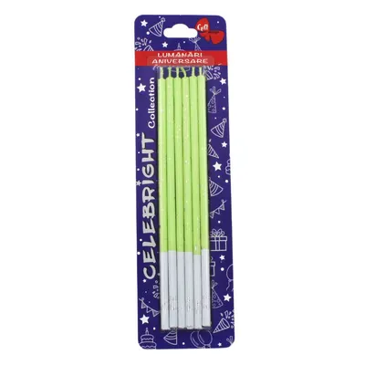Set 6 lumânări pentru tort, Venus, verde, Celebright, 14.5cm