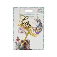 Cake Topper tort mesaj auriu cu unicorn
