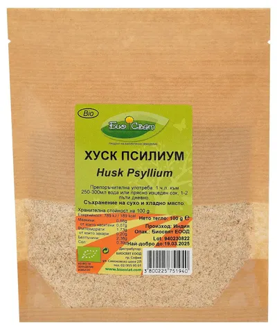 Bio husk psyllium, mare, 95%, 100 g, Biosvyat