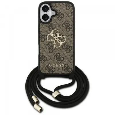 Husa pentru Apple iPhone 17, Guess, 4G CBDY Big Logo with Cord Strap, Maro