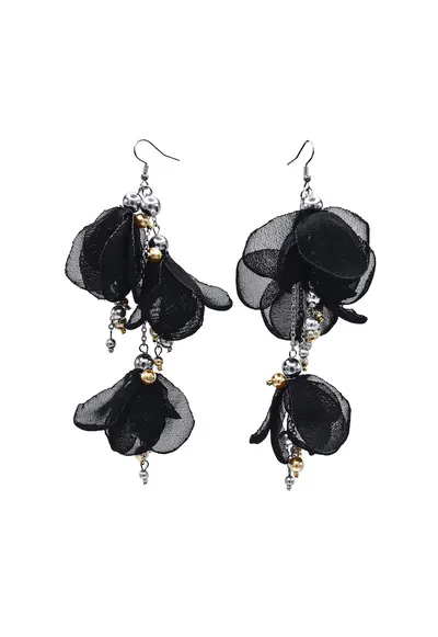 Cercei lungi voluminosi cu flori Lovely - Auriu/Negru