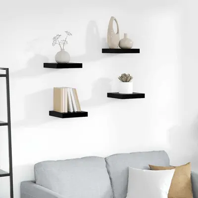 vidaXL Rafturi de perete 4 buc. negru extralucios 23x23,5x3,8 cm, MDF