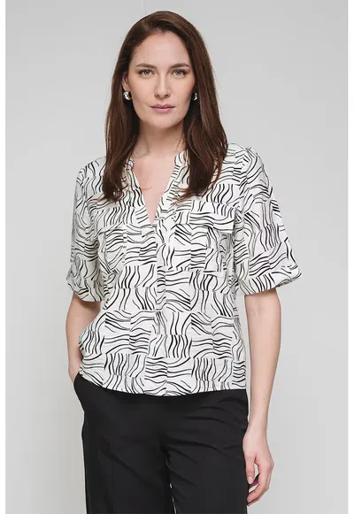 Bluza-tunica cu maneci medii - Negru/Alb murdar