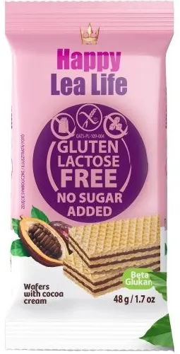 Napolitane fără gluten, lactoză și zahăr, cu cacao, 48 g, Happy Lea Life