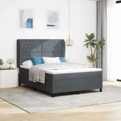 vidaXL Pat cu arcuri cu saltea Gri închis 190 x 140 cm Catifea