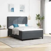 vidaXL Pat cu arcuri cu saltea Gri închis 190 x 140 cm Catifea