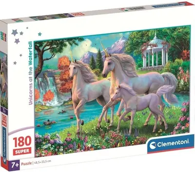 Puzzle pentru copii Clementoni din 180 piese - Unicorni în fața cascadei