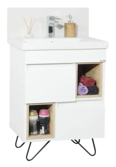 Set Baza front MDF si Lavoar seria 760, picioare metalice, 60 cm, alb + sonoma