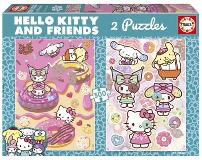Puzzle Educa de 2 x 500 piese - Hello Kitty și prietenii: Dulciuri tentante