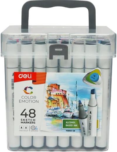Markere cu două capete Deli Color Emotion - E70803-48, 48 culori