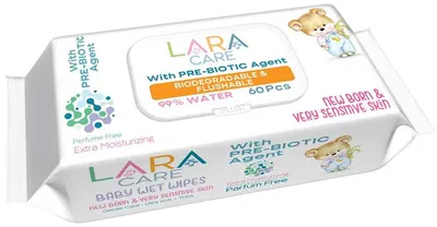 Șervețele umede pentru bebeluşi 99% apă Lara Care - Prebiotic, 60 buc