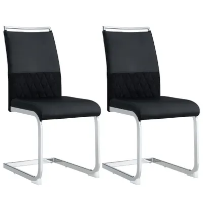 Set de 2 Scaune moderne pentru sufragerie, cu spătar înalt, din PU și material textil, pentru Bucătărie și birou, Negru