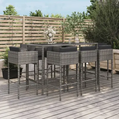Gossi set mobilier bar de gradina, cu perne, 9 piese, gri, poliratan
