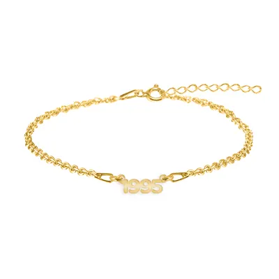 Time - Bratara personalizata cu an pentru picior din argint 925 placat cu aur galben 24K