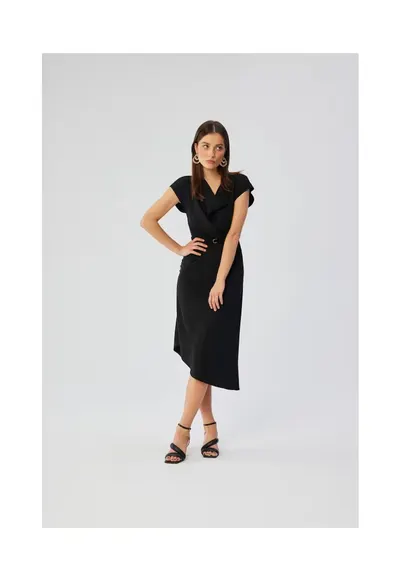 Rochie asimetrica cu decolteu cu apa - negru