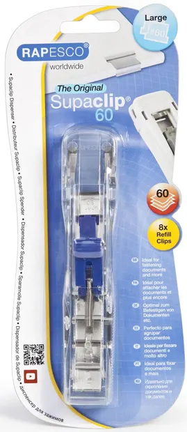 Dispenser Rapesco - Supaclip 60, cu 8 clipsuri metalice pentru 60 file