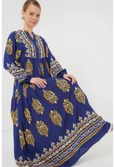 Rochie maxi dama - decolteu V - HiCCUP - viscoza - multicolor